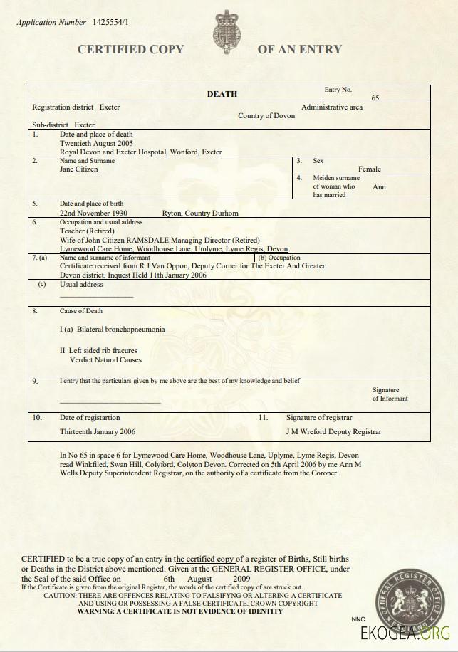 Modèle de certificat de décès du Royaume Uni au format Word et PDF